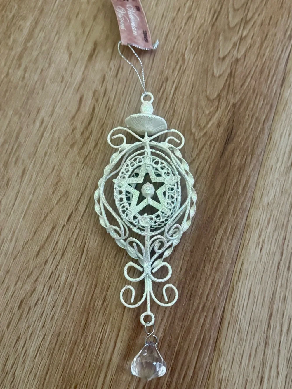 Ivory Glitter Star Christmas Ornament Filigree Scroll NWT Victorian